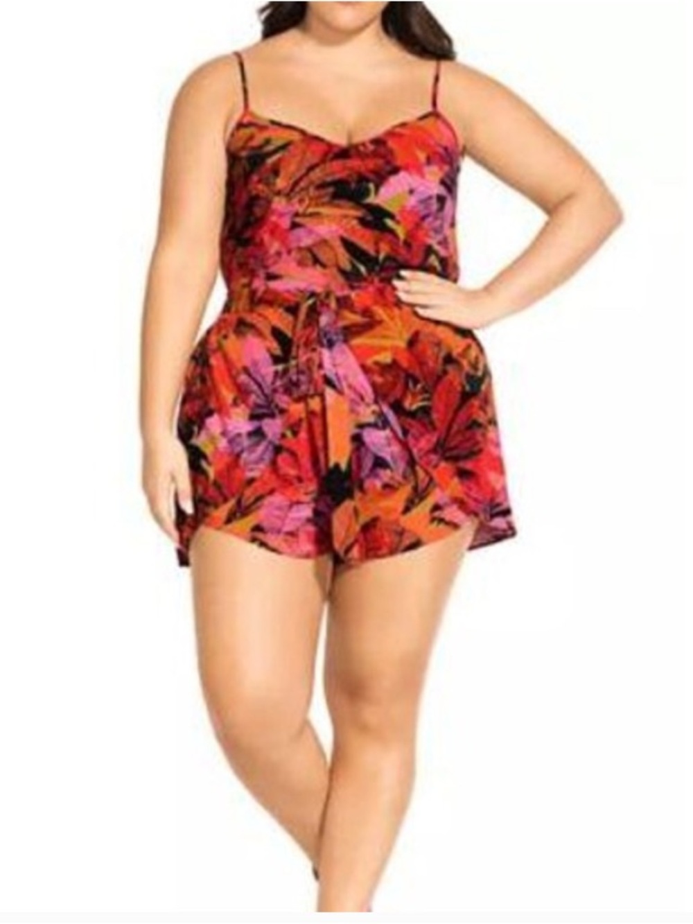 City Chic Playsuit Sunrise Womens Multicolor Tropical Wrap Romper 
Size XXL/24